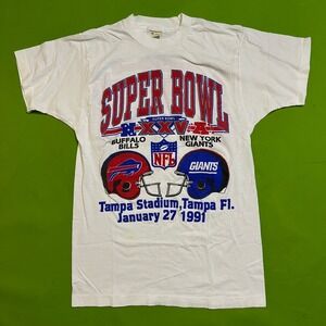 Medium Vintage Super Bowl XXV 1991 Buffalo Bills vs New York Giants NFL T Shirt